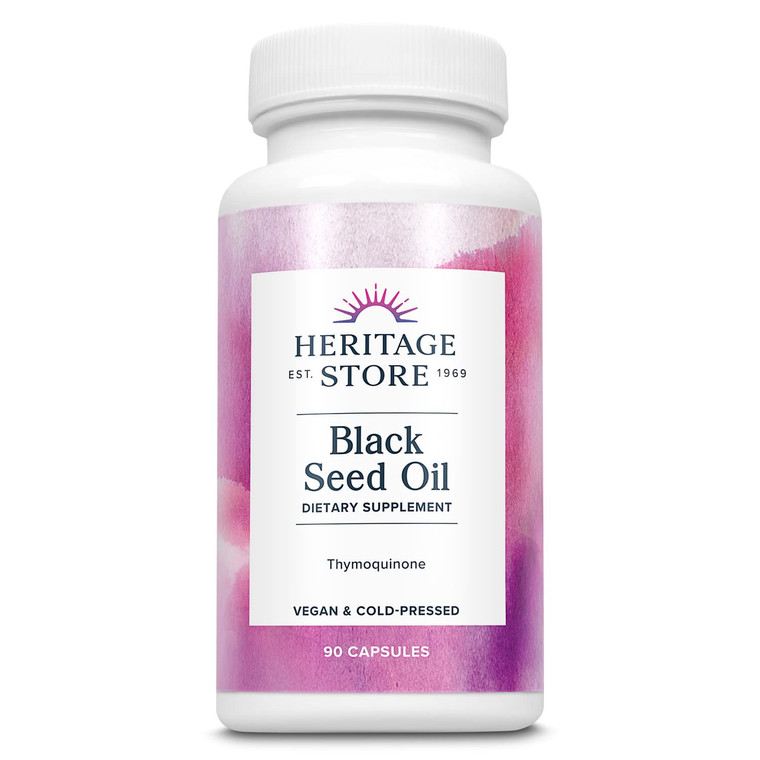 HERITAGE STORE Black Seed Oil Liquid Capsules 650mg, Nigella Sativa Oil Supplement with Thymoquinone, Omega 3 6 9, Antioxidant, Cholesterol, Digestiv