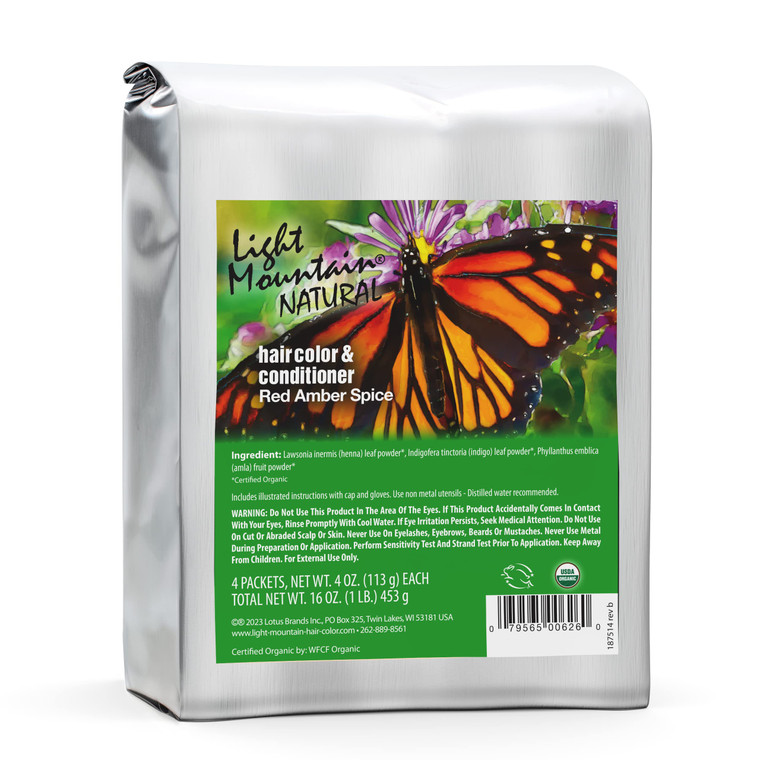 Light Mountain Henna Hair Color & Conditioner - Red Amber Spice Hair Dye for Men/Women, Organic Henna Leaf Powder and Botanicals, Chemical-Free, Semi