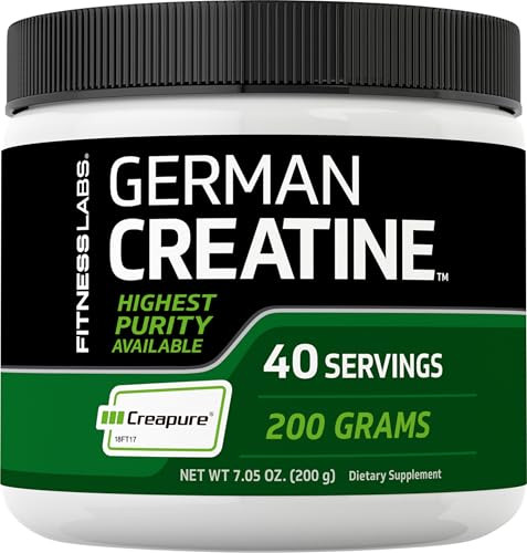 Fitness Labs German Creatine Powder | 7.05 oz | 40 Servings | Creapure | Monohydrate Powder | Non-GMO, Gluten Free Supplement