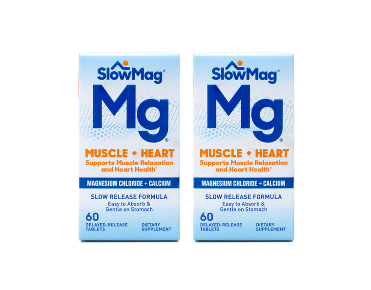 SlowMag MG Muscle + Heart Magnesium Chloride with Calcium Tablets 60 Count (Pack of 2)