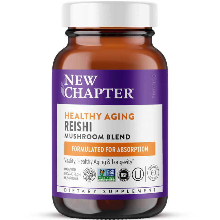 New Chapter Reishi Mushroom - LifeShield Reishi for Healthy Aging + Organic Reishi Mushroom + Vegan + Non-GMO, Nootropic Ingredients - 60 ct
