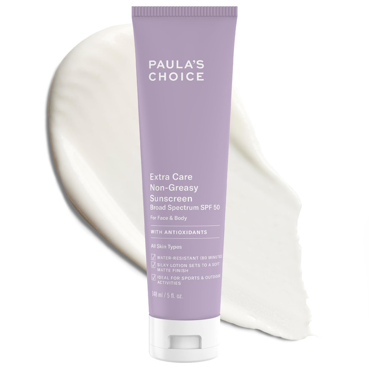Paula's Choice Extra Care Oil Free Sunscreen for Face, SPF 50 Face & Body Sunscreen, Daily Moisturizing Lotion with Aloe & Vitamin A/C, Sweat & Water