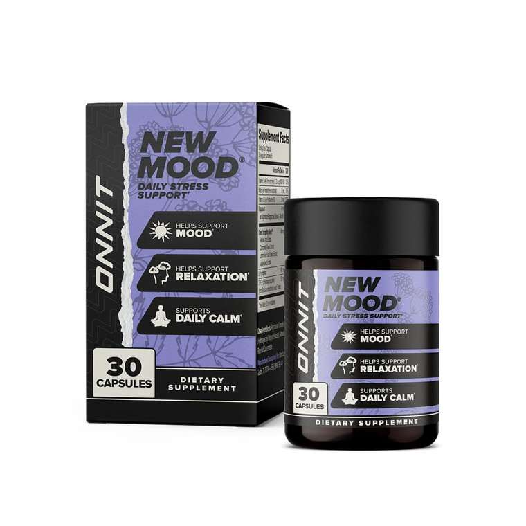 ONNIT New Mood Daily Stress Support Capsules, IGEN Non-GMO Tested, Sleep and Mood Support Supplement for Men and Women, Daily Stress Management Caps