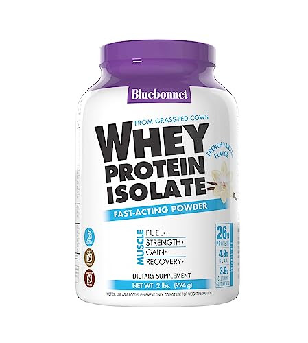 BlueBonnet Nutrition Whey Protein Isolate Powder From Grass Fed Cows, 26g of Protein, No Sugar Added, Gluten & Soy free, kosher Dairy, 2 Lbs, 28 Serv