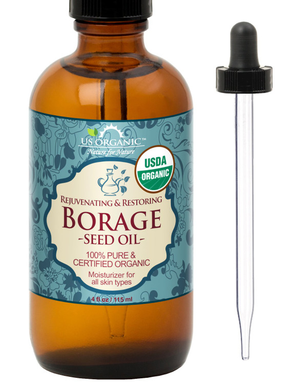 US Organic Borage seed Oil (18% GLA), USDA Certified Organic, 100% Pure & Natural, Cold Pressed, aka Starflower oil, in Amber Glass Bottle w/Eye drop