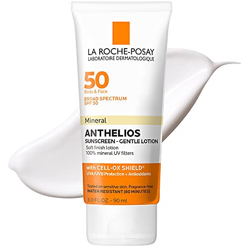 La Roche-Posay Anthelios Mineral Sunscreen SPF 50 Gentle Lotion, Broad Spectrum SPF + Antioxidants, Face & Body Sunscreen, Titanium Dioxide & Zinc Ox