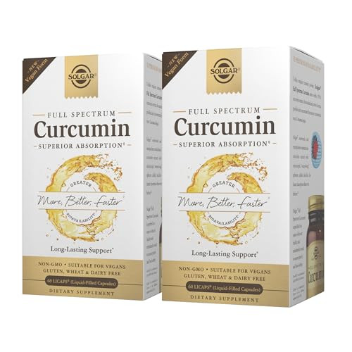 Solgar Full Spectrum Curcumin - 60 LiCaps, Pack of 2 - Superior Absorption - Brain, Joint & Immune Health - Non-GMO, Vegan, Gluten Free, Dairy Free -