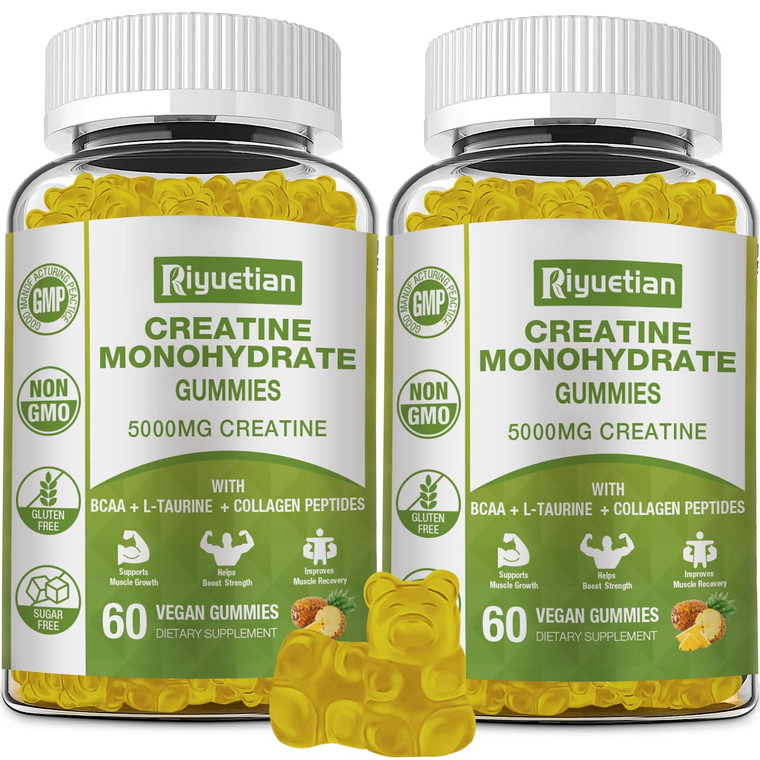 Riyuetian Creatine Monohydrate Gummies, Creatine for Men & Women, Chewable Creatine for Enhancing Focus and Endurance, 5g Creatine per Serving, Sugar