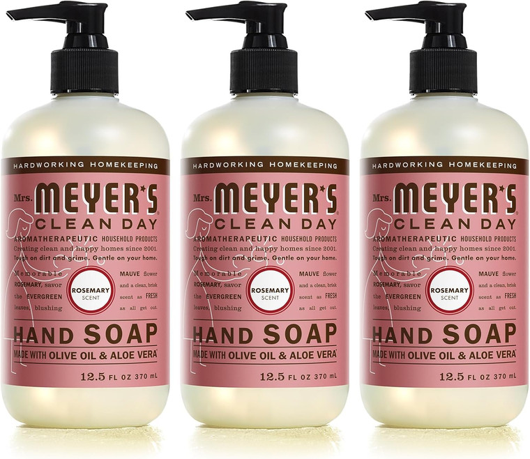 MRS. MEYER'S CLEAN DAY Liquid Hand Soap, Cruelty Free, Rosemary Scent, 12.5 oz- Pack of 3