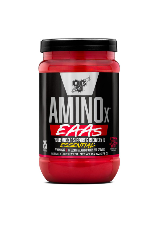 BSN Amino X EAAs, Muscle Recovery & Endurance, 10g Essential Amino Acids, 5g BCAAs, Zero Sugar, Caffeine Free, Strawberry Dragonfruit, 13.2oz, 25 Ser