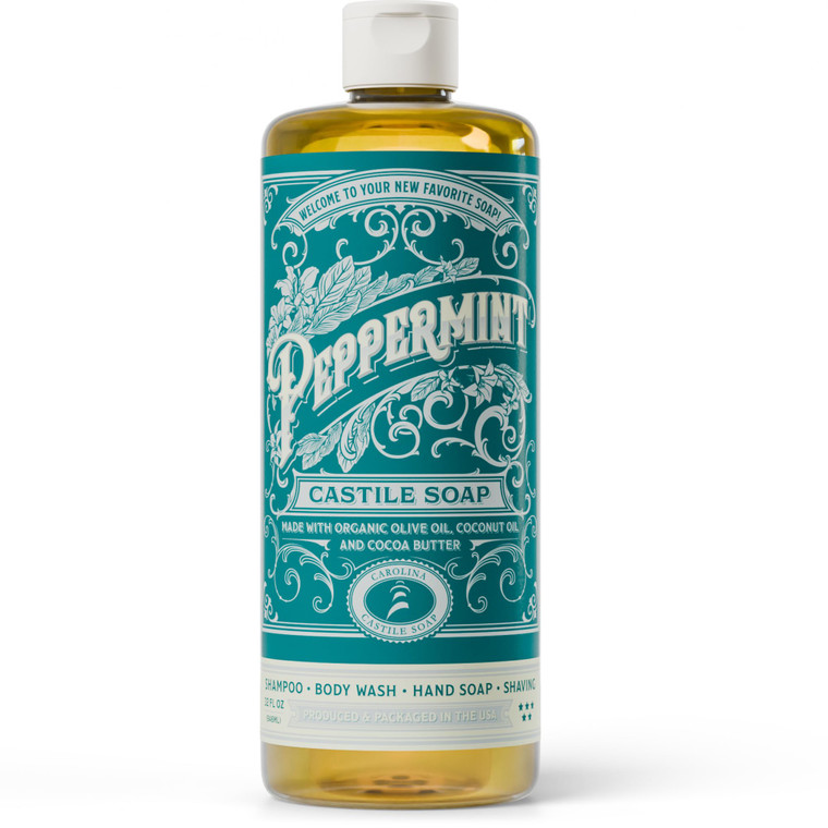 Carolina Castile Soap Peppermint Scent  Certified Organic Base, High Olive Oil Content, Non-Drying, Made with Organic Oils, Concentrated Natural Bod