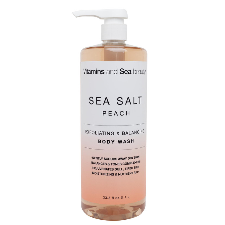 VITAMINS AND SEA BEAUTY Exfoliating & Balancing Body Wash with Sea Salt + Peach, 33.8 fl Oz