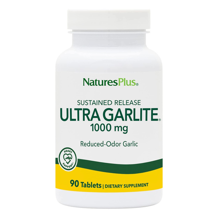 NaturesPlus Ultra Garlite 1000 mg - 90 Tablets - Reduced-Odor Garlic - Nutritional Support for Free-Radical Defense & Immune Health - Sustained Relea