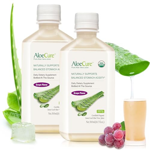 AloeCure USDA Organic Aloe Vera Juice Grape Flavor, Made Within 12 Hours of Harvest - Pure Aloe Vera Digestive & Immune Health Supplement, Helps Main