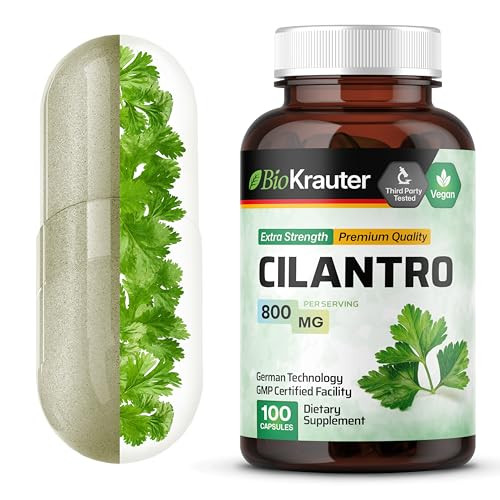 BIO KRAUTER Cilantro Capsules - 800 mg 100 pcs - Vegan & Pure Cilantro Supplement for Rich Source of Antioxidants and Natural Cleansing & Detox - No
