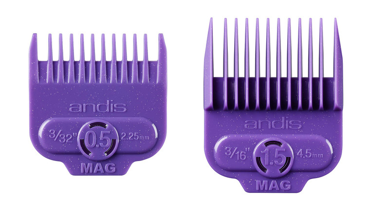 Andis 66560 Magnetic Comb Set - Dual Pack 0.5 & 1.5 - Long-Lasting Performance - Provides Safe & Accurate Clipper Cutting  2 Count  Violet