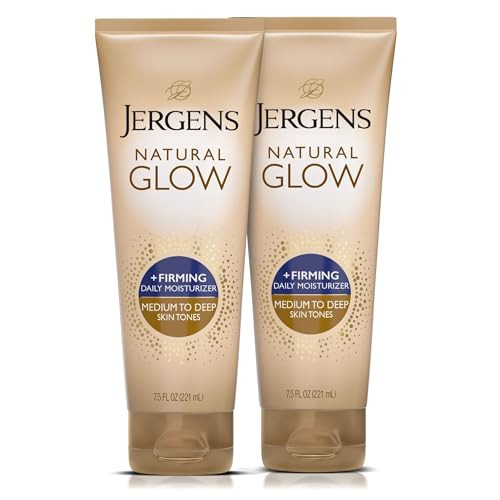 Jergens Natural Glow +Firming Self Tanner Body Lotion, Medium to Deep Skin Tone, Sunless Tanning Moisturizer with Collagen and Elastin, Helps to Visi