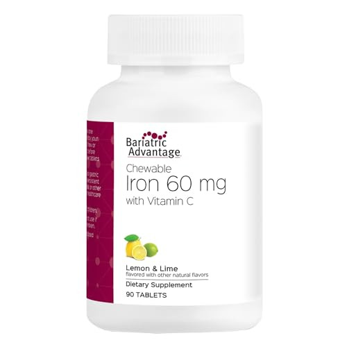 Bariatric Advantage Chewable Iron 60 mg with Vitamin C for Increased Absorption and Utilization, Easily Digestible for Gastric Bypass and Sleeve Gast