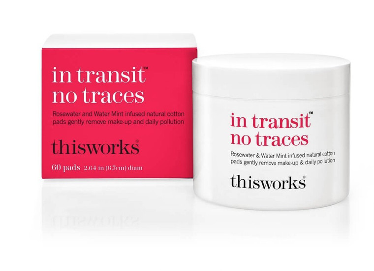 thisworks in transit no traces: Rosewater & Mint Infused Facial Cleansing Pads Gently Removes Make-Up and Dirt, 60 Pads