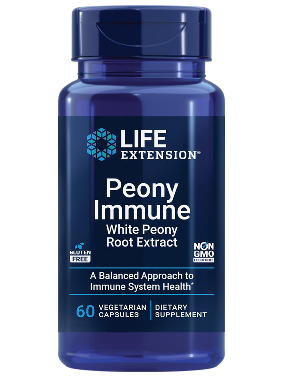 Life Extension Peony Immune, White Peony Root, Immune Health Support, Immune System, Gluten-Free, Non-GMO, Vegetarian, 60 Capsules