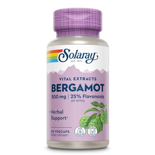 SOLARAY Bergamot 500 mg - Citrus Bergamot Supplement for an Active Lifestyle - Standardized to 25% Flavonoids - with Berberine HCl from Indian Barber
