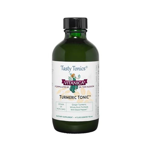 Vitanica, Turmeric Tonic, Non-GMO Liquid Turmeric Curcumin Supplement 1000 mg, with Black Pepper and Ginger, Antioxidant, Vegan, Gluten Free, 4 Ounce