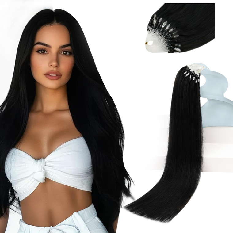 Sunny Hair 57g 18inch Micro Link Hair Extensions Human Hair Micro Bead Hair Extensions Human Hair Easy to Install Micro Ring Extensions for Wedding