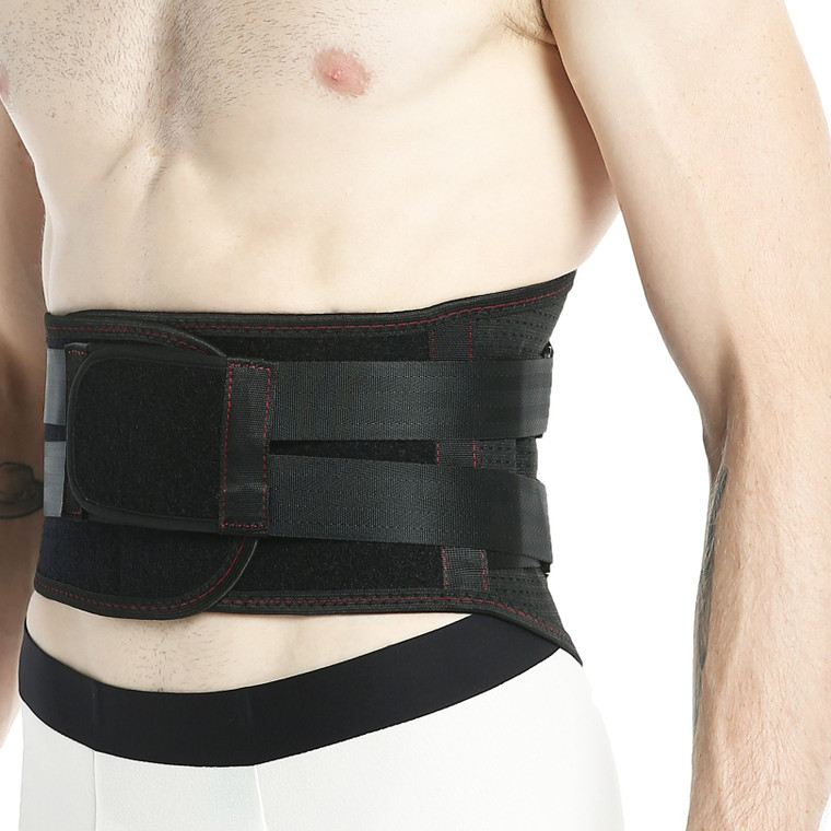 NeoTech Care Back Belt Support for Men or Women - Breathable & Adjustable Lower Back Brace - Double Pull Compression Straps (Black, Size L)
