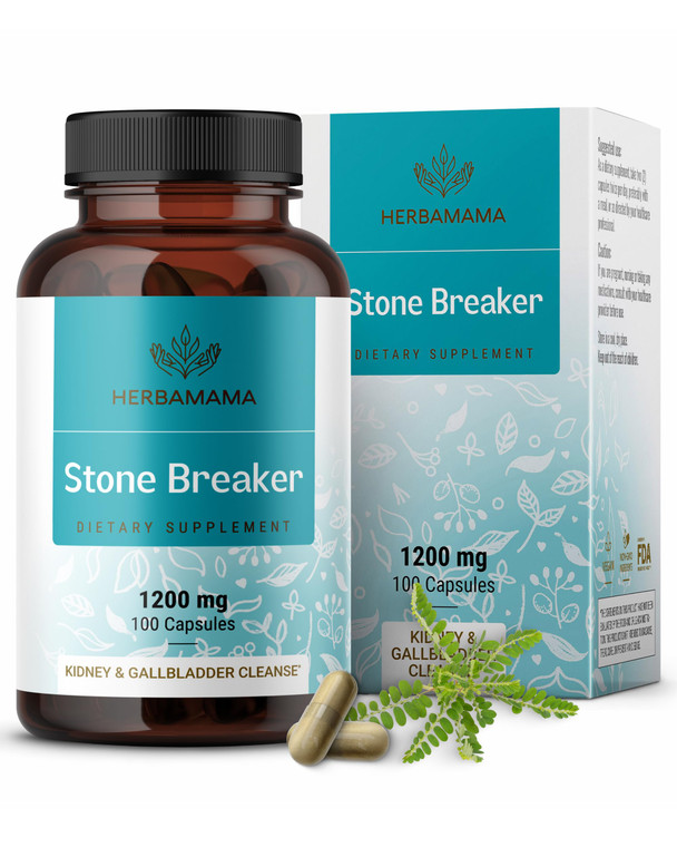 HERBAMAMA Chanca Piedra Stone Breaker Capsules 1200mg - Kidney Stone Breaker, Gallbladder Cleanse & Urinary Tract Support - Vegan, Non-GMO Kidney Sup