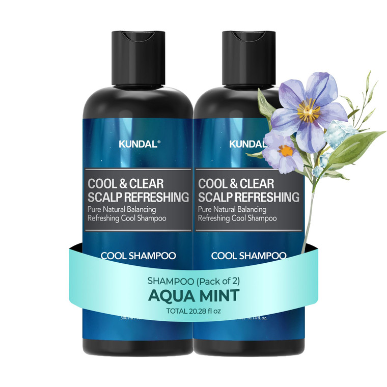 Kundal Shampoo, Hair Scalp Care - Aqua Mint Refreshing Cool Shampoo with Eucalyptus, Tea Tree Extracts, Argan Oil 10.14 fl.oz, Pack of 2