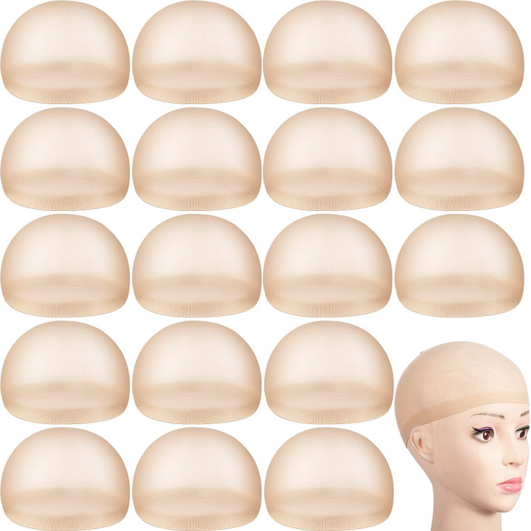 Waydress 100 Pcs Wig Cap Elastic Medium Nylon Stocking Caps Stretchy Stocking Wig Caps Secure Your Hair, Lightweight, Breathable (Beige)