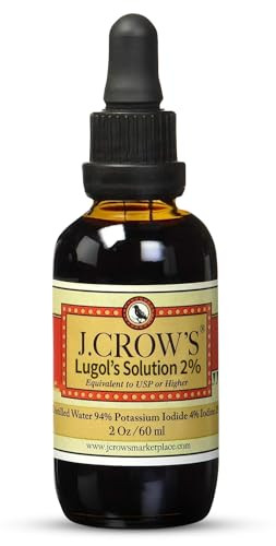 J.CROW'S® Lugol's Solution of Iodine 2% 2 oz (1 Bottle)  Premium Iodine & Potassium Iodide Liquid, Gluten &, Alcohol-Free Natural Brine Extract, No