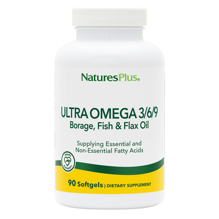 NaturesPlus Ultra Omega 3 6 9 - Borage Oil, Fish Oil, Flax Oil Supplement - 1200 mg, 90 Softgels - Gluten Free - 90 Servings
