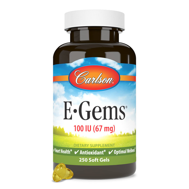Carlson - E-Gems, 100 IU, Heart Health & Optimal Wellness, Antioxidant, 250 soft gels