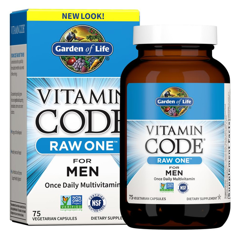 Garden of Life Vitamin Code Raw One for Men, Once Daily Multivitamin, 75 Capsules, One a Day Mens Vitamins Plus Fruit, Veggies & Probiotics for Mens