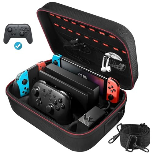 COOWPS Switch Case for Nintendo Switch and Switch OLED Model, Portable Full Protection Carrying Travel Bag with 18 Game Cards Storage for Switch Cons