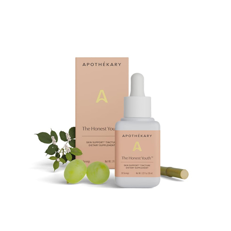 Apothékary The Honest Youth, Collagen & Skin Support Herbal Liquid Drops, Promotes Healthy Radiant Skin with Reishi and Tremella Mushroom, Vegan, Glu