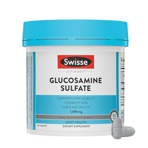Swisse Glucosamine Sulfate Joint Support Supplement for Mobility and Flexibility Health | Women and Men | Glucosamina 1500mg | 180 Tablets| 6 Months