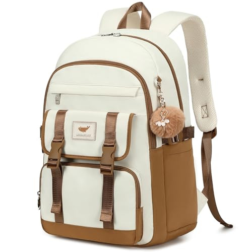 Backpack for Teen Girls Laptop Backpacks 15.6 Inch School Bag for Students Women College Bookbag Travel Daypack (Beige Khaki)