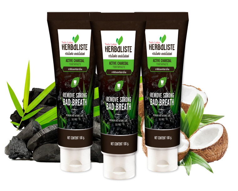 Twin Lotus Activated Charcoal Toothpaste - Teeth Whitening Herbal, Fluoride Free & No SLS for Sensitive Teeth, Coconut Charcoal Toothpaste Remove Pla