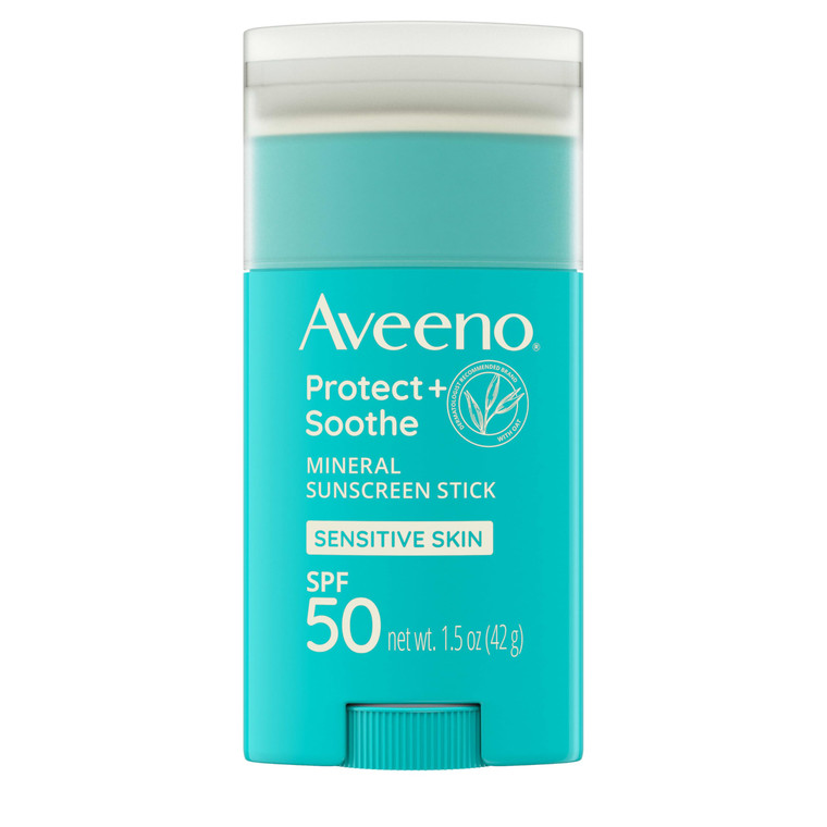 Aveeno Protect + Soothe Mineral Sunscreen Stick for Sensitive Skin, SPF 50, Water-Resistant for 80 minutes, Face & Body Sunscreen with Zinc Oxide & O