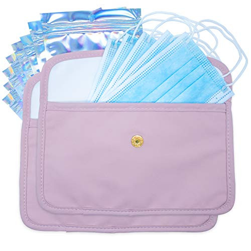 VOCUSONU Face Masks Storage Bag 9x5.3, (2 Pcs), Portable Mask Storage Case, Handmade Mask Carry Pouch for Travel, Home, Car, Masks Organizer Contai