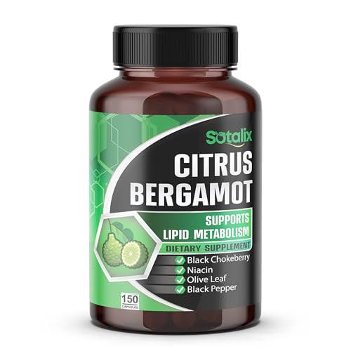 Premium Citrus Bergamot Organic Bergamot Supplement with Niacin Black Chokeberry Olive Leaf Black Pepper - Heart & Circulatory Function Support 150-d