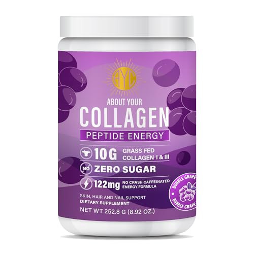ABOUT YOUR COLLAGEN Peptide Energy Collagen Powder Hair, Nail, Skin, Type I & III,Caffeine for Energy, Vitamin C, Biotin, Hyaluronic Acid, Zero Sugar