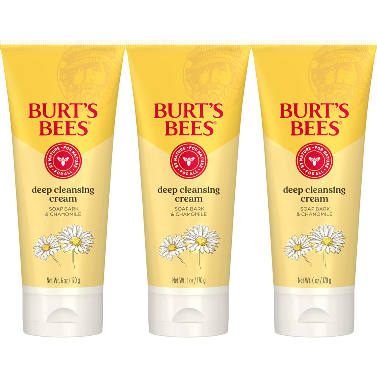 Burt's Bees Face Wash, Deep Facial Cleansing Cream, College Back to School Dorm Essentials, All Natural Cleanser with Chamomile, 6 Ounce (Pack of 3)
