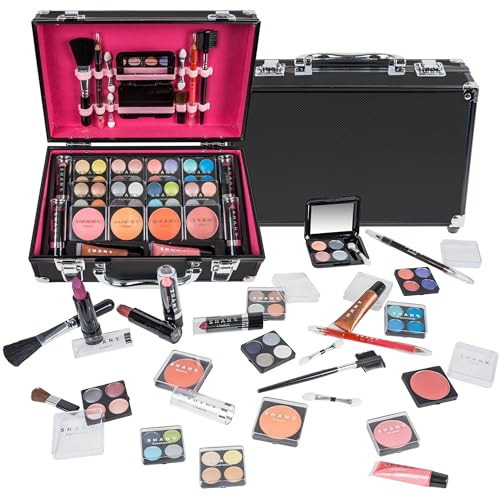 SHANY Carry All Make up Train Case with Pro Makeup Set, Beauty Brushes, Lipsticks, Eye Shadows, Blushes, Powders, and more - Reusable Cosmetics Stora