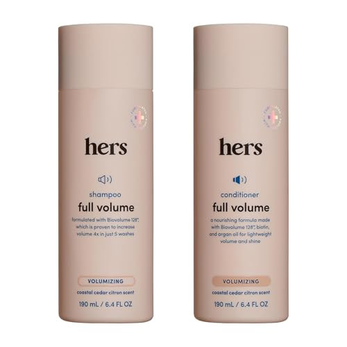 hers Full Volume Shampoo & Conditioner Set - Biovolume 128 & Biotin Formula - Volumizing, Shine-Boosting Hair Care - Paraben-Free - Coastal Cedar Cit