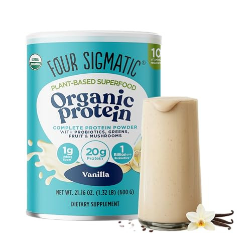Four Sigmatic Organic Vegan Protein Powder | 18g Plant-Based Protein per Serving | Gluten Free, Dairy Free, Soy Free, Non-GMO with No Filler Ingredie