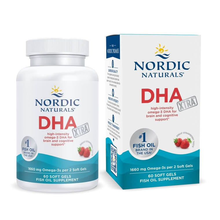 Nordic Naturals DHA Xtra, Strawberry - 60 Soft Gels - 1660 mg Omega-3 - High-Intensity DHA Formula for Brain & Nervous System Support - Non-GMO - 30