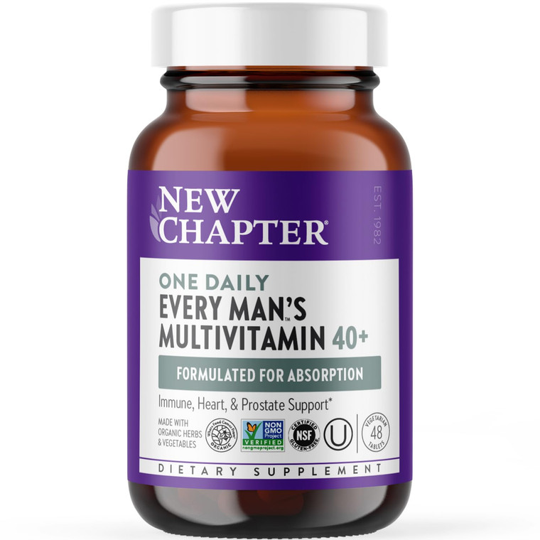 New Chapter Mens Multivitamin 40+, Extra B6 & B12, D3, Vitamin C & Zinc, Immune, Heart, Cellular Energy, and Brain Health, Gentle on The Stomach, On
